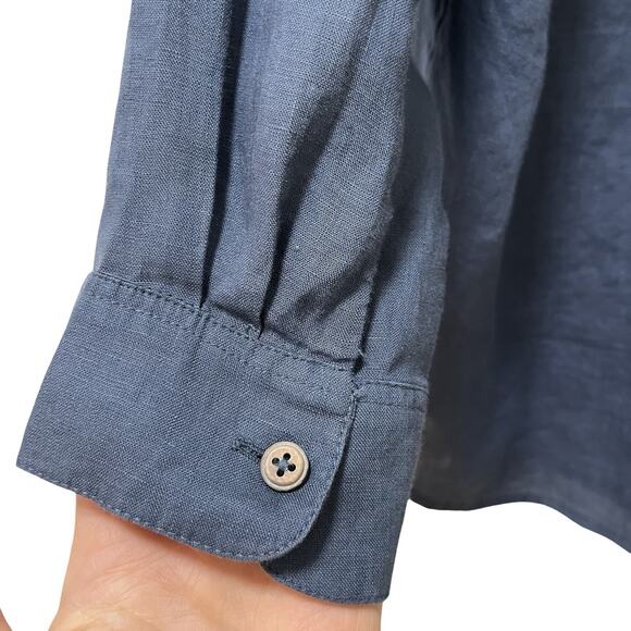 Coldwater Creek Womens 100% Linen Button Up Shirt Size LP Blue Coastal Beachy - Picture 5 of 8